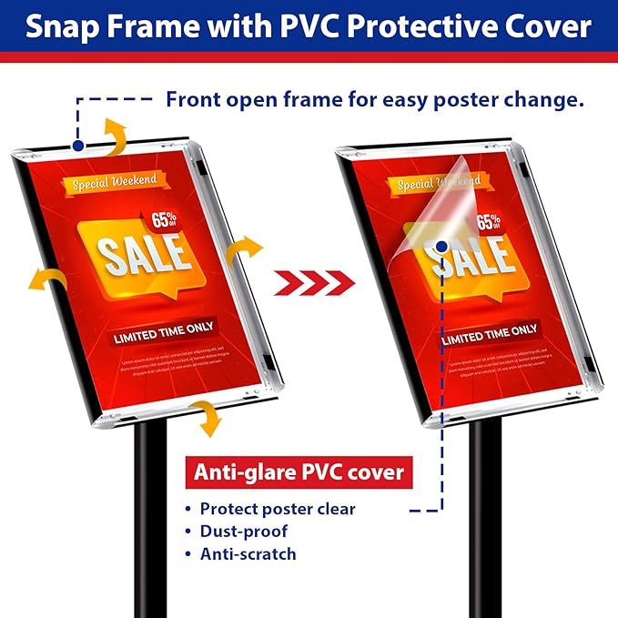 Pedestal Sign holder Stand 11x17inch Adjustable Standing Floor Sign Stand with Heavy Base & Snap Frame Display Stand for Indoor Outdoor Business Store Sign Holder Poster Stand (Black)
