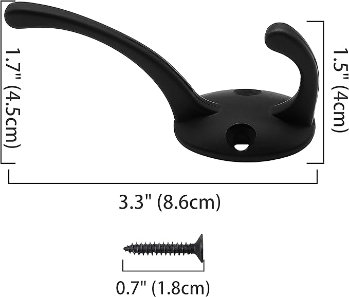 IBosins 32 Pack Black Coat Hooks Wall Mounted with 64 Screws Retro Double Hooks Utility Black Hooks for Coat, Scarf, Bag, Towel, Key, Cap, Cup, Hat