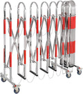 Expandable Metal Barricade, Safety Barrier with Casters 1.1x5M Portable Mobile Gate Stainless Steel Fence for Garage Construction Site Traffic Control (Red)