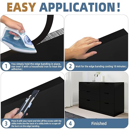 Black Edge Banding, 1 inch x 25ft roll of Veneer Melamine Edge Banding Pre-glued, Real Wood Tape Banding for Cabinet Repair