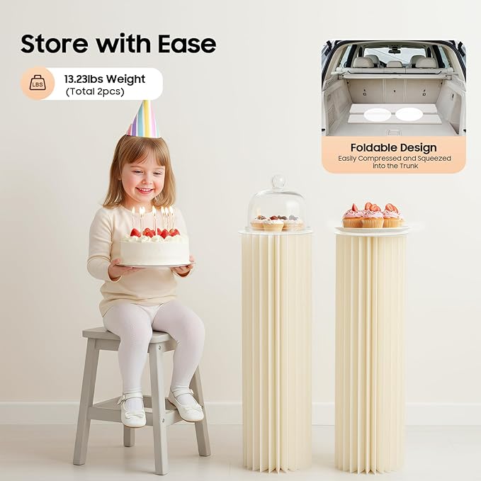2Pcs Cylinder Flowers Stands, 39.37in Foldable Cardboard Centerpiece Display Pillars and Columns Display Pedestal Cake Stand, for Wedding Party Garden Decoration