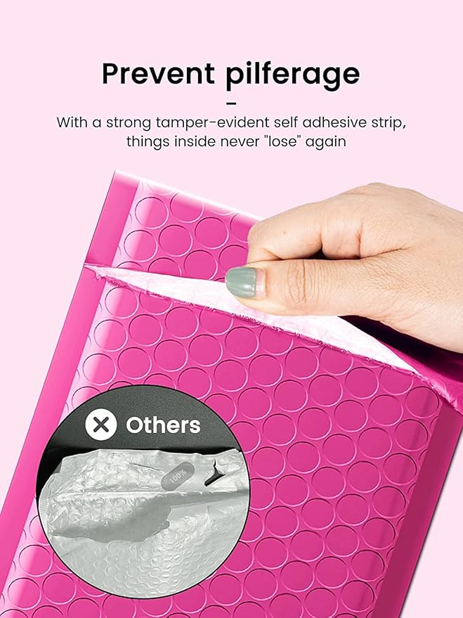 GSSSUSA Bubble Mailers 4x8 Inch 100 Pack Padded Envelopes Usable Size 4x7 Inch Shipping Envelopes Self Seal Small Packaging Shipping Bags for Mailing Jewelry, Small Business, Pink