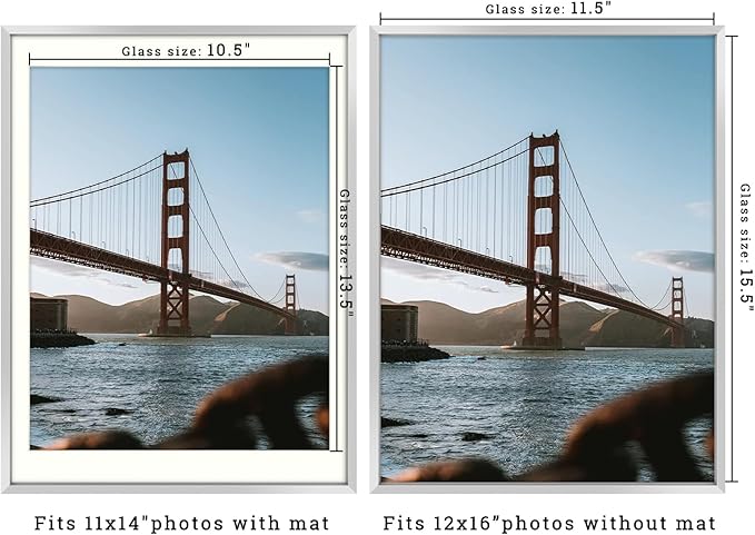 Frametory, 12x16 Metal Picture Frame with Mat for 11x14 Picture & Real Glass, Aluminum Photo Frame Collection (Silver, 2 Pack)