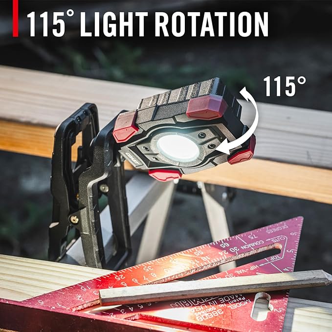 Coast CL10R 1000 Lumen Rechargeable Dual Power Rotating LED Magnetic Clamp Light, Black/Red