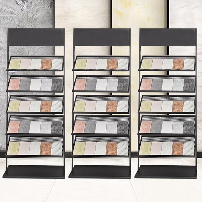 5-tier Floor Tile Display Stand, Retail Display Rack for Tile, Building Material Swatch Sample Storage Holder for Exhibition Hall Trade Show Vendor Events(Black, Height-59in)