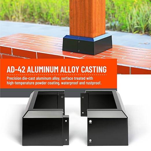 8"x8" (Actual: 7.5"x7.5") Deck Post Base Cover Split, Aluminum Post Base Trim Skirt Decorative Black 1Pack