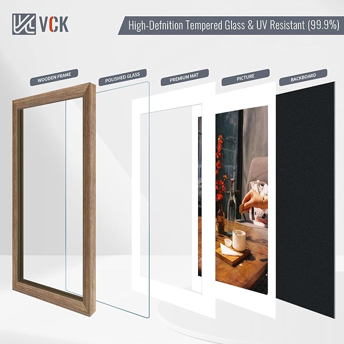 VCK 16x20 Picture Frame 2 Pack - Walnut, High-End Wood Poster Frames with Tempered Glass, Display 11x14 Photo with Mat or 16x20 without Mat, Art Gallery-Quality, Wall Hanging, Walnut