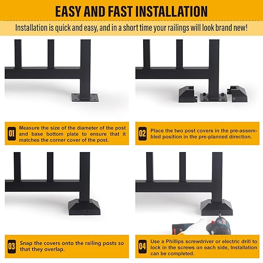 1.5"x1.5"（Actual: 1.5"x1.5"） Deck Post Base Cover Decorative Post Base Trim Skirt Black Aluminum 2Pack