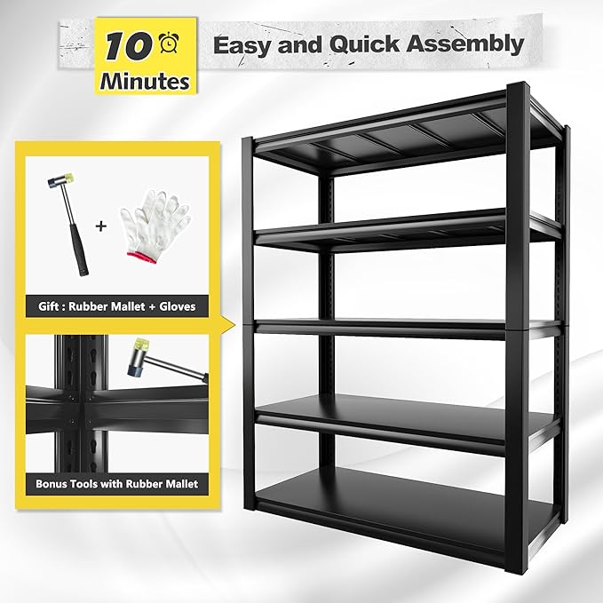 REIBII Storage Shelves Heavy Duty Garage Shelving 72" Adjustable Metal Shelves for Storage 5 Tier Garage Shelf for Kitchen Pantry Warehouse Basement, 2 Pack