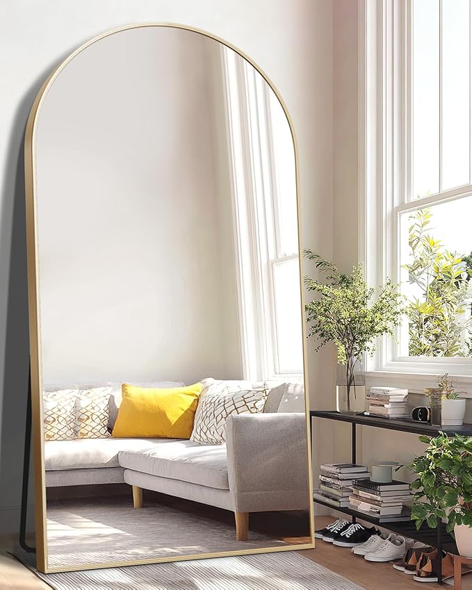 EOGOW 71" x 31" Arched Full Body Mirror,Standing or Leaning Tempered Glass Shatterproof Full Length Mirror with Stand for Bedroom Living Room Entryway,Gold