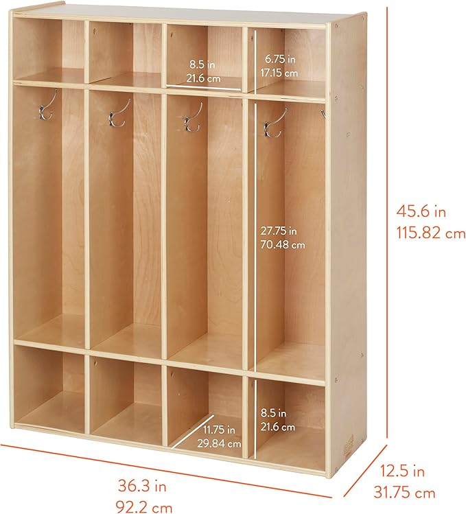 Sleekline 4-Section Coat Locker, Kids Furniture, Natural