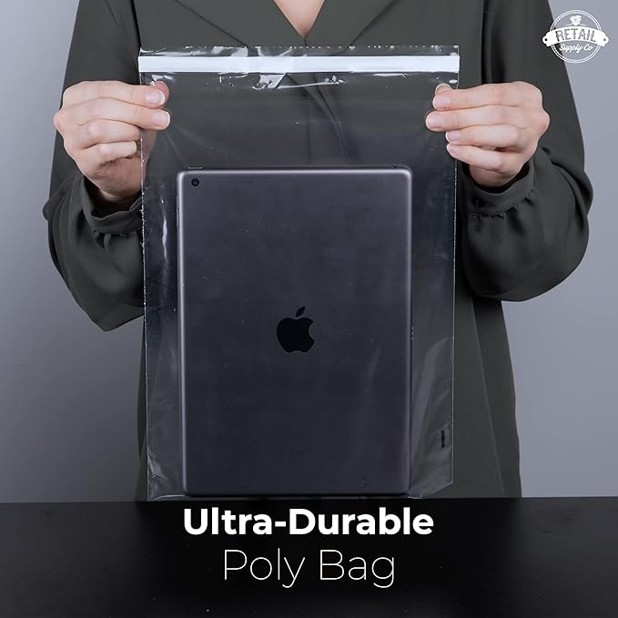Poly Bags with Suffocation Warning 9x12" – Extra Strong Seal Clear Self-Sealing Packaging Bags – 200 Pack for Shipping and Retail – Retail Supply Co