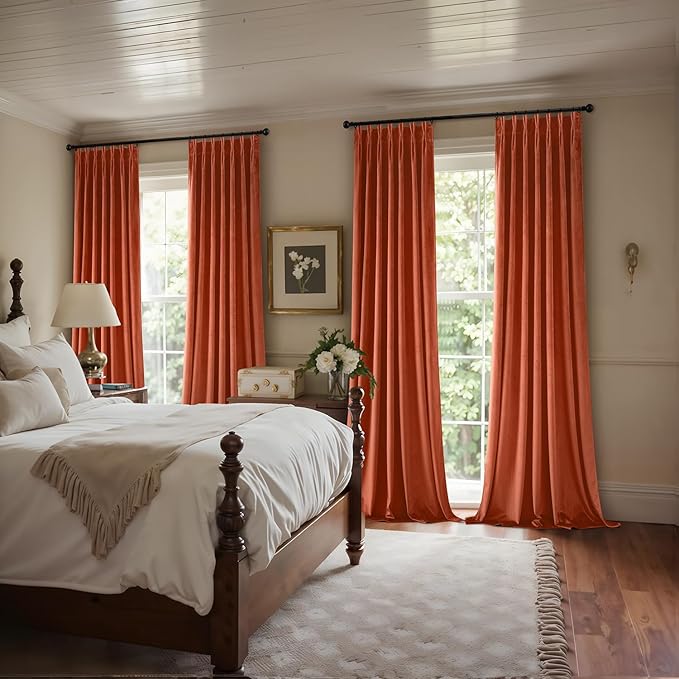 MIULEE Terracotta Velvet Curtains 90 inches Long, Pinch Pleated Blackout Fall Drapes with Hooks, Thermal Insulated Pinch Pleat Panels for Bedroom Living Room, 2 Panels