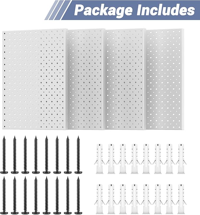 WALMANN 4-Pack 12"x16" Metal Pegboard Panels for Garage, Tool Organizer Pegboard for Pegboard Hooks - Compatible with 1/8" & 1/4" Hooks(Grey)