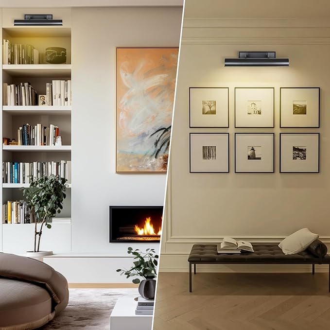 24in Modern Bronze Picture Lights for Wall, 4-Light Black Picture Light, Indoor Artwork Lighting, Accent Light for Living Room, Bookcase, Library Display (Includes Bulbs)
