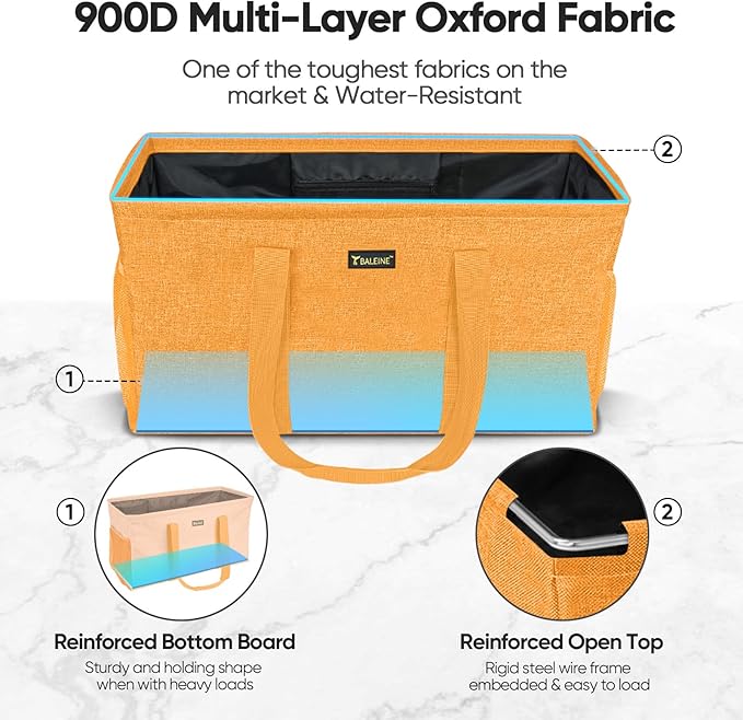 BALEINE Extra Large Utility Tote Bag with Wire Frame for Storage (Yellow, 22''x12''x10'')