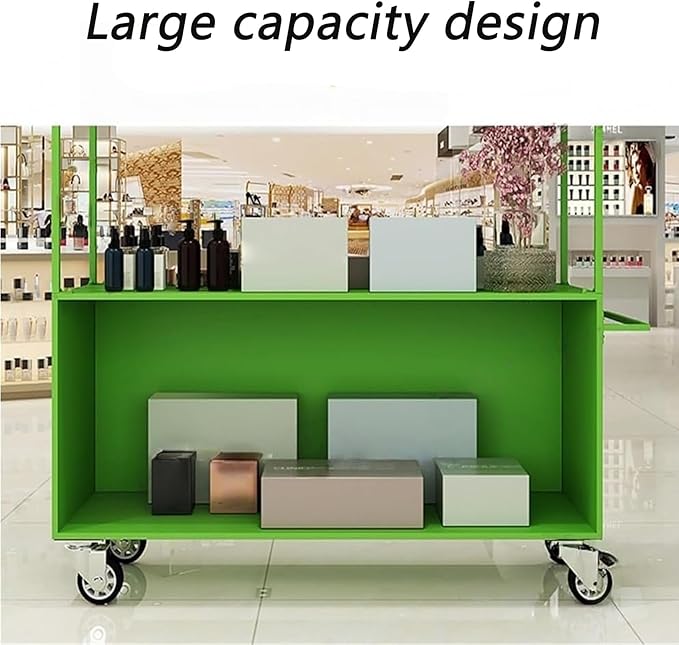 Outdoor Vendor Cart, Portable Cart with Canopy, Commercial Business Mobile Street Food Vendor Carts, Foldable Vending Stand Kiosk Display Trolley with Canopy for Markets (Green)