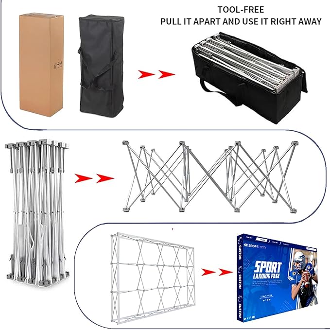 Custom Pop Up Display Trade Show Backdrop with Stand 7.5 x 7.5 FT Large Tension Fabric Backdrop Display Portable Tradeshow Booth Display Banner for Business,Campuses, Weddings, Corporate