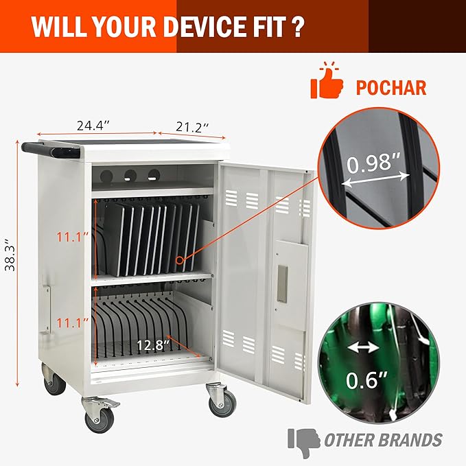 Laptop Charging Cart,32 Devices Tablet Storage Carts for pad Up to 16.3" Screen, Classroom Computer Mobile Charging Station for Pads, Chromebooks,Laptops, Updated Password Lock(32 Bay-White)