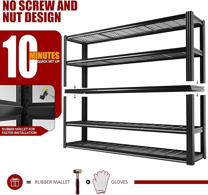 60" W Garage Shelving Heavy Duty Metal Shelving 3030LBS Storage Shelves Adjustable 5 Tier Metal Shelves for Storage Industrial Shelves for Garage, Warehouse, 24." D x 60'' W x 72'' H