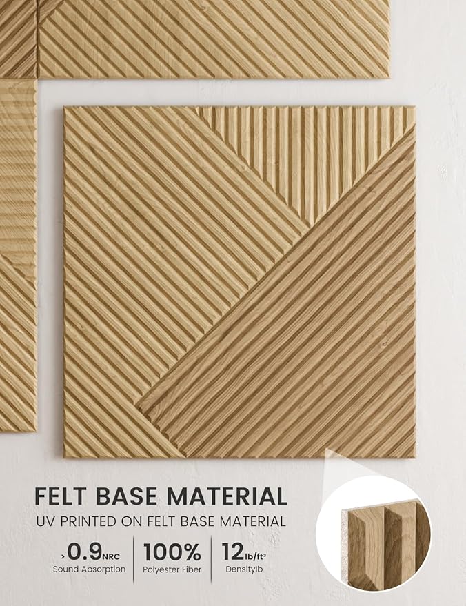 Large Felt Bulletin Board,Cork Board Alternative 70.87'' x 47.24'' Art Acoustical Wall Panels-6 Pack with 60 Adhesive Tabs,for Recording Studio/Home Offices-Natural Oak/Diamond