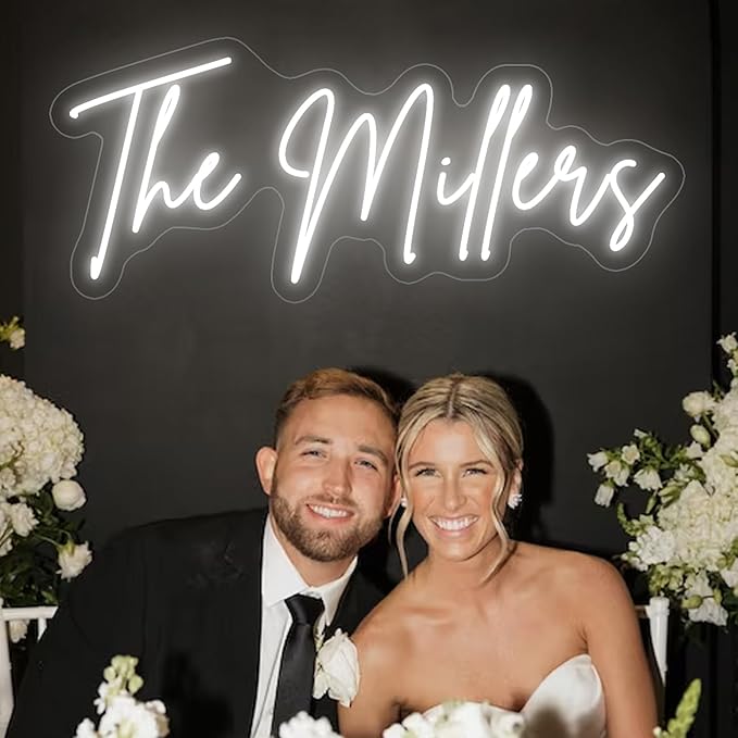 Custom Neon Sign Wedding Last Name, 2026 Xmas Gift Plug/Battery Operated Neon Light Sign Customizable for Backdrop Reception, Personalized Lighted LED Signs for Business, Kids Room Bedroom Wall Decor