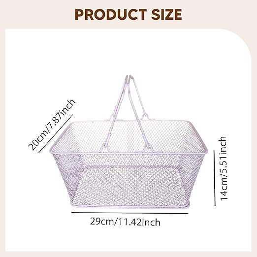 Shopping Basket Wire Portable Multipurpose Vegetables Fruit Storage with Handles for Garden Retail Store Pantry, Pink
