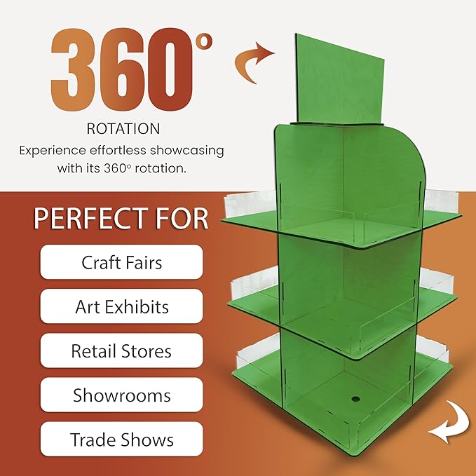Versatile 4-Sided Rotating Display Stand for Candy, Snacks, Jams, Produce and More - Ideal for Craft Shows, Farmers Markets, and Retail Stores - 12 Shelves, Heavy-Duty Design, Easy Setup (Green)