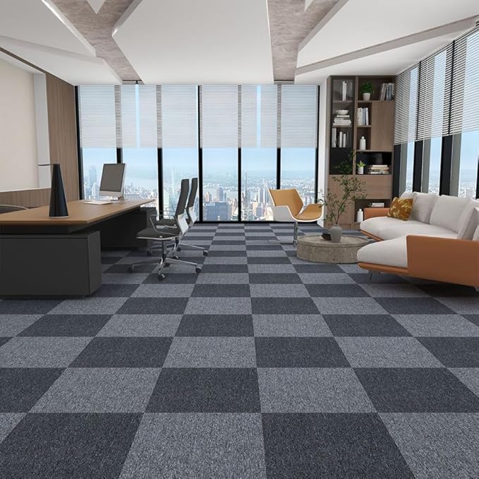 Carpet Tile 24” X 24” Self Adhesive Carpet Floor Tiles Anti-Slip Reusable Carpet Squares Peel and Stick Carpet Floor Tile Easy Install DIY for Bedroom Living Room (21, Dark Grey)