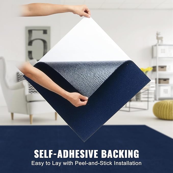 VEVOR 24 x 24 Peel and Stick Carpet Tiles Squares with Self Adhesive & Soft Padded for Indoor Outdoor Kitchen Living Room Bedrooms - Pack of 15/60 sq ft
