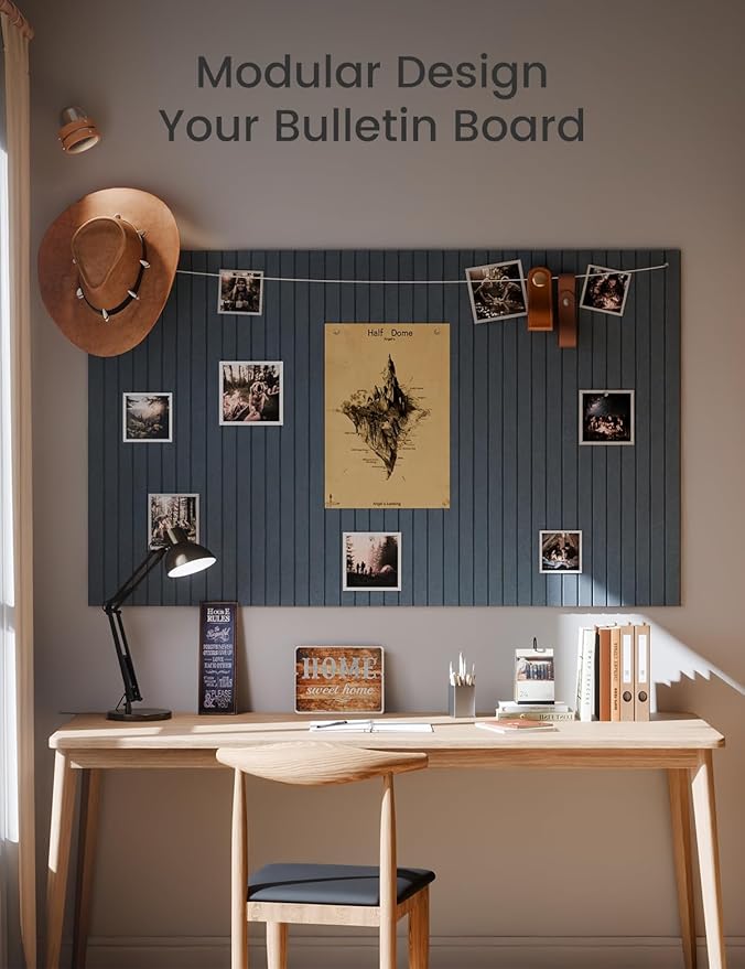 Large Felt Bulletin Board 48" x 36" Cork Board Alternative-12 Pack with 70 Safe Removable Adhesive Tabs, Cork Boards for Walls for Home Office Classroom Pin Board (Deep Charcoal Blue)