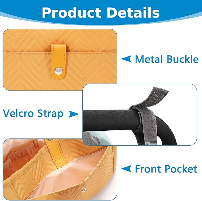 Accmor Universal Stroller Organizer, Stroller Bag Stroller Caddy Organizer, Stroller Accessories Fits for Uppababy, Baby Jogger, Nuna, Doona, Britax Strollers, Brown