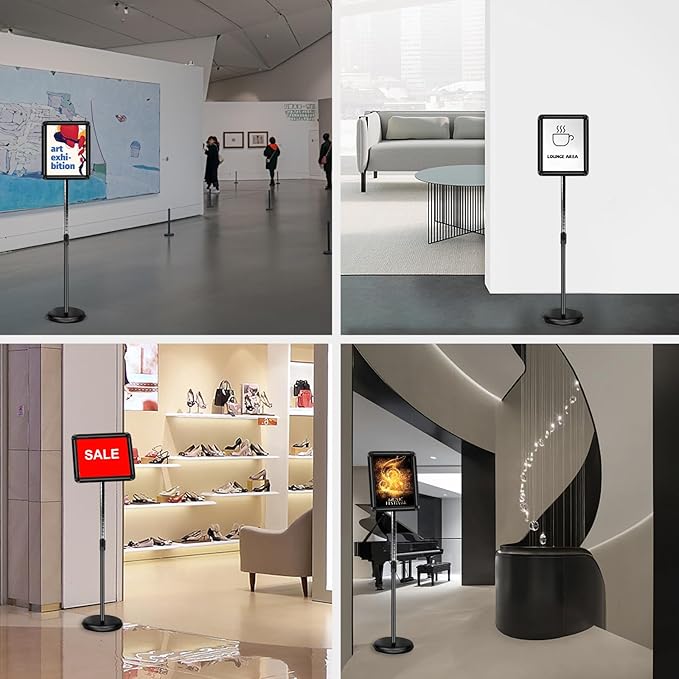 Heavy Duty Floor Sign Stand Adjustable Pedestal Sign Holder Stand, Poster Stand Aluminum Snap Open Frame for 8.5X11 Inches with Heavy Round Base, Both Vertical and Horizontal Sign Displayed