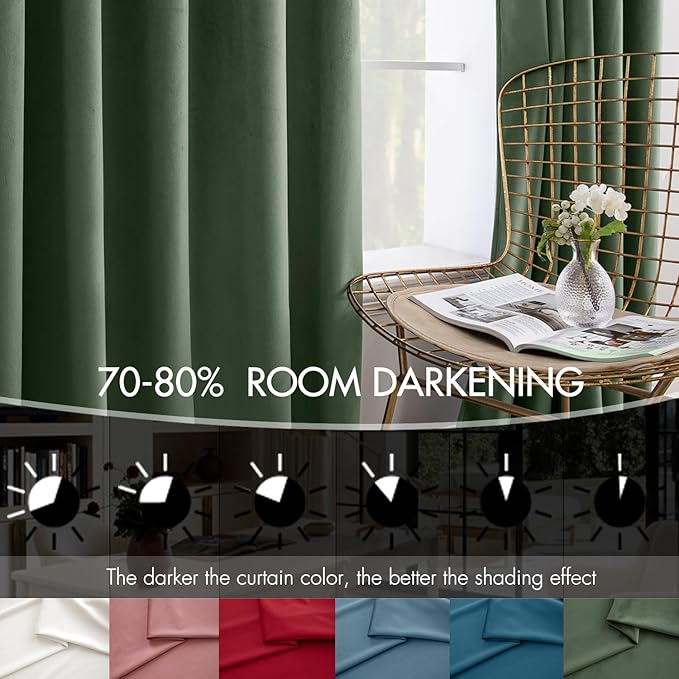 MIULEE Velvet Curtains 90 Inches Long 2 Panels Set for Bedroom, Pinch Pleat Back Tab Luxury Thermal Insulated Living Room Darkening Drapes Pleated Blackout Window Curtains with Hooks, Olive Green
