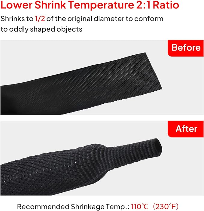 2 in 1 Heat Shrink Braided Sleeving Fabric Tubing-Ideal fit Irregular Shape Hose/Cable/Wire (1/2"(12mm), 40FT)