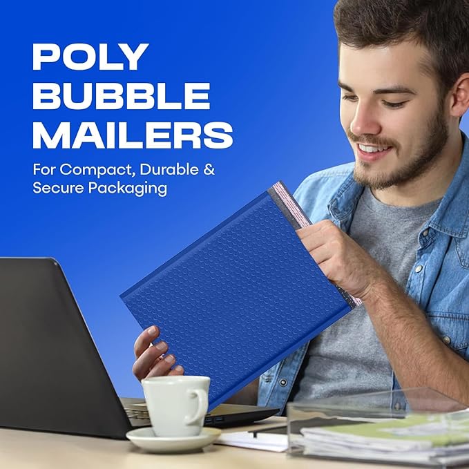 Royal Blue 10x13 Inch Poly Bubble Mailers |Self Seal Padded Envelopes for Thick books | Cushioned Bubble Mailer | Usable Size 9.5x13 Inch | Waterproof Lightweight Mailing Shipping Bags | 100 Pack Bulk