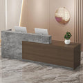 PLMOKN Wood Reception Desk Marble Stone with Checkout Retail Counter L Shaped Modern Mostrador para Negocio Office Desk Closed Front with Storage Drawers for Barber,Salon,Clothing Store