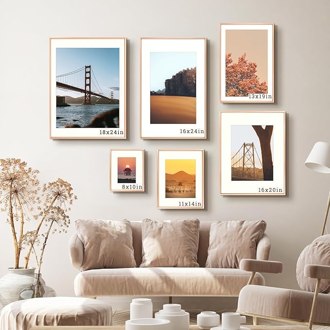 Frametory, 18x24 Metal Picture Frame with Mat for 16x20 Picture & Real Glass, Aluminum Photo Frame Collection (Rose Gold, 1 Pack)