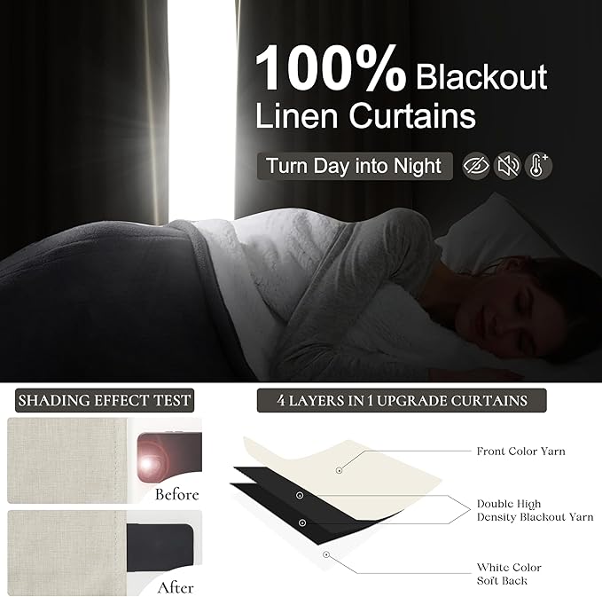 Linen Blend Cream Colored Curtains 102 Inches Long for Dining Room 2 Panels Set, Blackout Farmhouse Country Pleated Window Drapes with Back Tab Rod Pocket 8-1/2 FT Length Slider Door Curtain