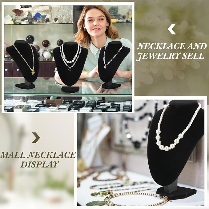 6 Pcs Necklace Display Stand Necklace Holder Jewelry Bust Display Stands for Selling Home Store Trade Shows Photography Props Retail(Black,Velvet)
