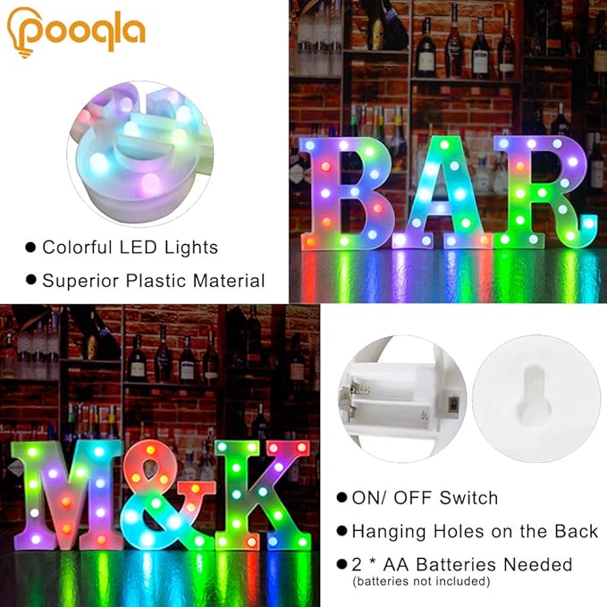 Pooqla Colorful Marquee Letters LED Light Up Letters with Remote, Party Birthday Letter with Lights Decorations for Classroom Room Dorm Home - Multicolor Letter Z