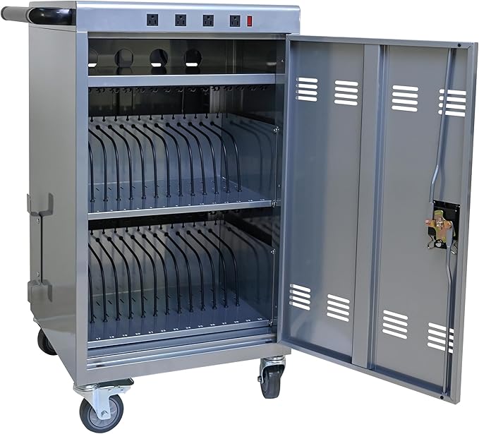 Laptop and Tablet Charging Cart, 35 Unit Device Mobile Charging Station for Chromebook, Tablet, Laptop, with Charging Port Screen Size Up to 16.3", Suitable for Office, Classroom, etc (Silver)