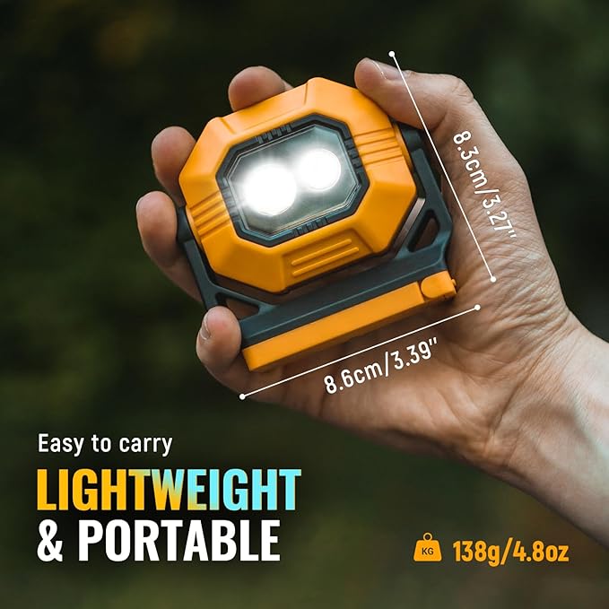 LED Rechargeable Work Light, 2Pack 1500LM Portable COB Magnetic Lights with 3 Modes & 360°Rotatable, IPX4 Waterproof Worklight for Car Repairing, Job Site Lighting, Emergency (2 PCS)
