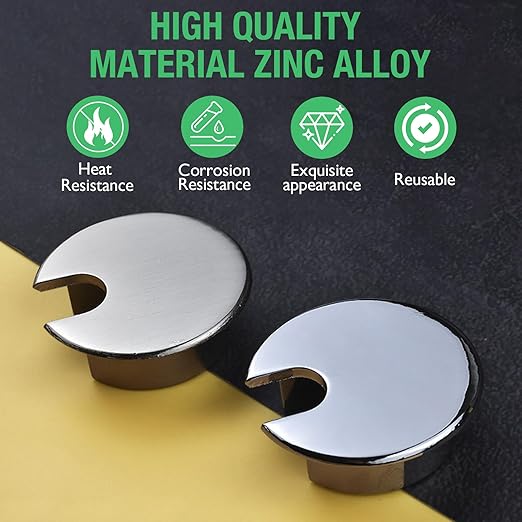 1 Pcs Desk Grommet 1-3/8" / 35 mm, Desk Cord Hole Cover, Cable Grommet Metal Zinc Alloy Materilal, Desk Hole Grommet for Home & Office Pc, Detachable Cable Cord Organizer-Bright Silver