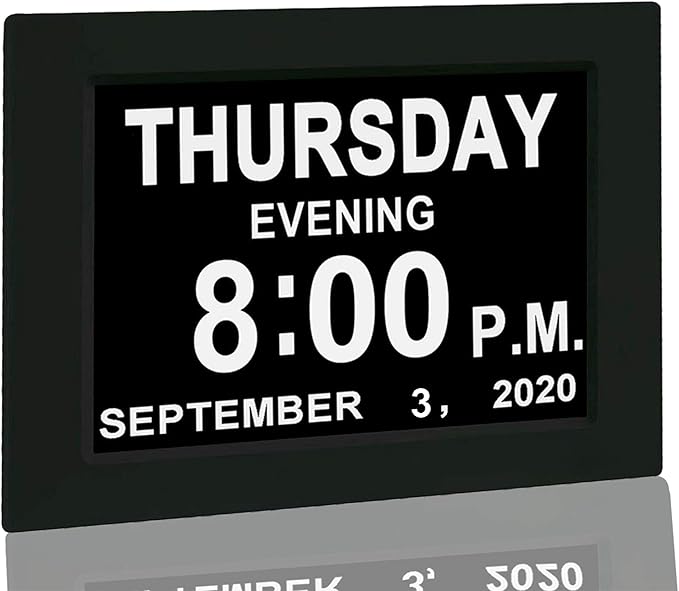 【New 2024】 Digital Calendar Alarm Day Clock - with 8" Large Screen Display, am pm, Multiple Alarms, for Impaired Vision People, The Aged Seniors, The Dementia, for Desk, Wall Mounted, Black