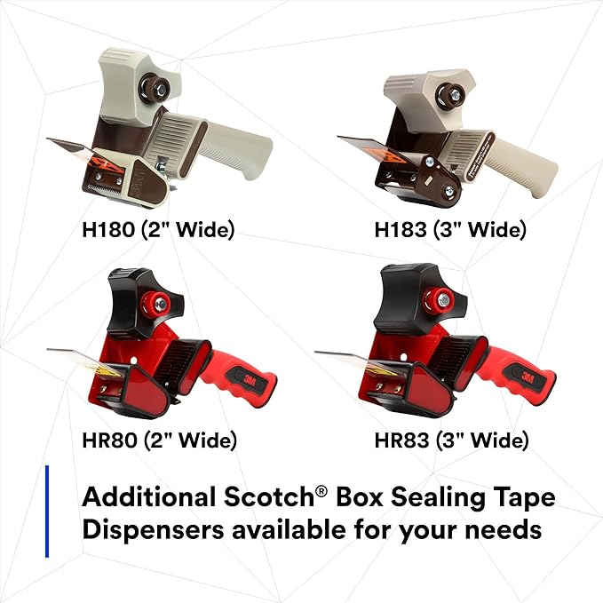 3M Scotch Box Sealing Tape Dispenser HR83, Portable, Hand-Held, High-Impact Plastic, 3 in