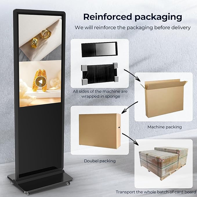 32/43/55/65 Inch Digital Signage Display, LCD Screen Advertising Display Kiosk Interactive Totem Floor Standing Auto AD Player with USB/HDMI/WiFi Android OS (43'' Touch Screen)