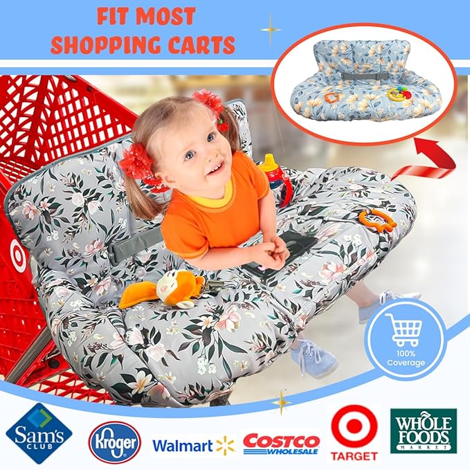 Shopping Cart Cover for Baby, Waterproof Restaurant High Chair Cover - Double Sided Grocery Cart Cover for Baby Boy and Girl -Extra Large - Perfect Baby Registry Gift (Silver)