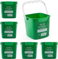 Matthew Detergent and Sanitizing Cleaning Bucket 6 Quart Plastic Pail,Set of 6 Square Containers,Built-in Spout w/Handle,Wash Rinse Sanitize Handwash Bucket for Home Office Commercial (Green)