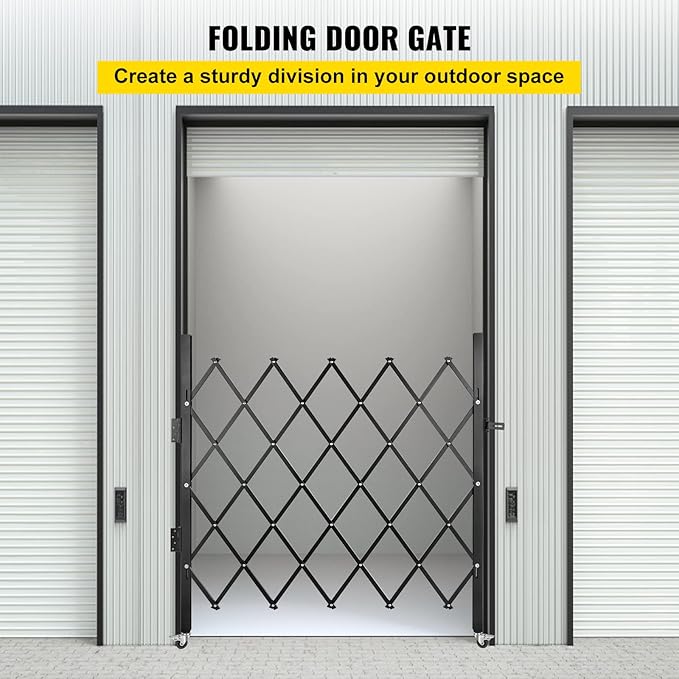 VEVOR Folding Security Door, 63.39" H x 70" W Accordion Gate, Steel, 360 Rolling Barricade, Scissor Gate/Door with Padlock